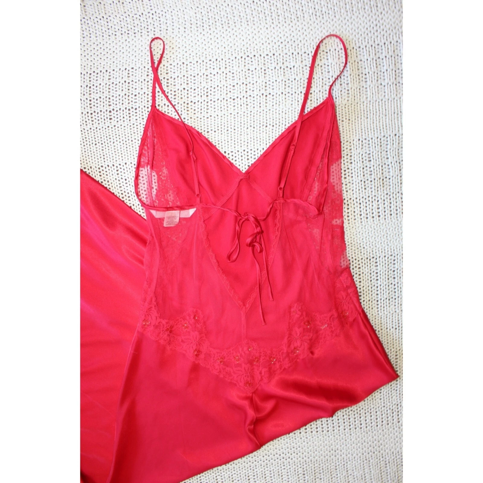 UNDERCOVER Camicia da notte Victorias Secret raso rosso passione pizzo babydoll slip dress taglia small