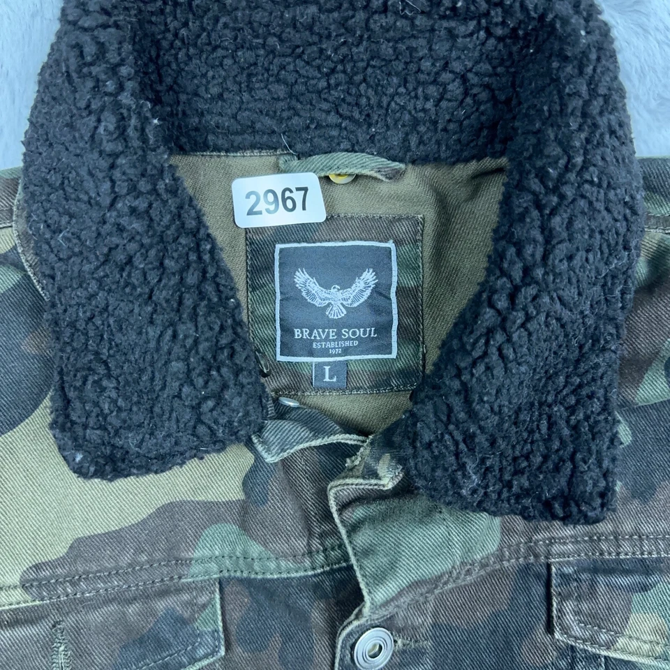 Chaqueta Brave Soul Para Hombre Grande Bosque Camuflaje Estampado Polar Cuello Abotonado Foto 2 de 4
