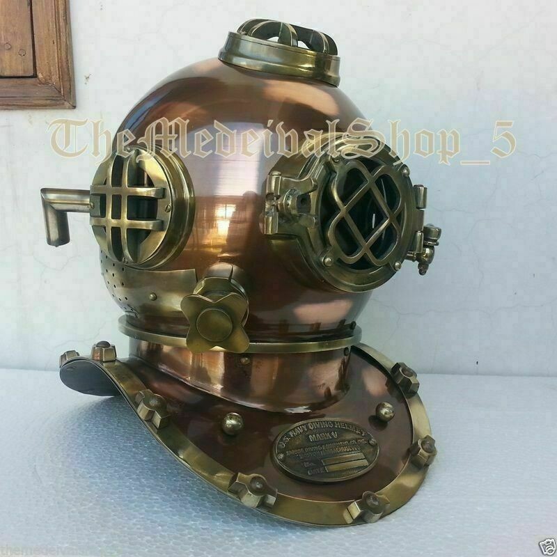 Mark V Antique Laiton Casque De Plongée Vintage US Navy Mark V En Laiton Antique - Réplique Nautique Authentique Pour Décoration