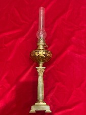 GRANDE LAMPE A PETROLE ANCIENNE A COLONNE EN ONYX ET PIED BRONZE NAPOLEON III