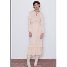 ZARA Peach Pink Maxi Pleated Voluminious Dress Size S
