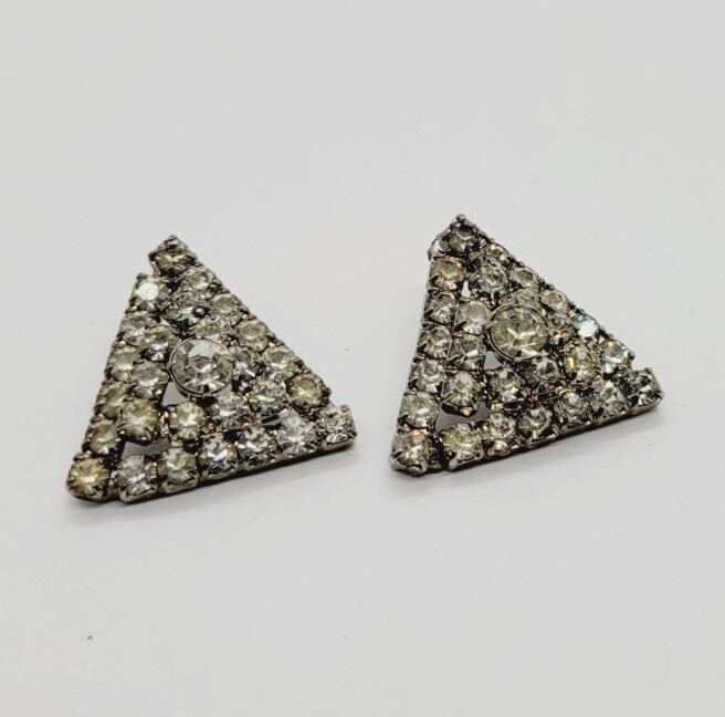 TRIANGLE Silver Tone Pierced Statement Earrings 1… - image 6