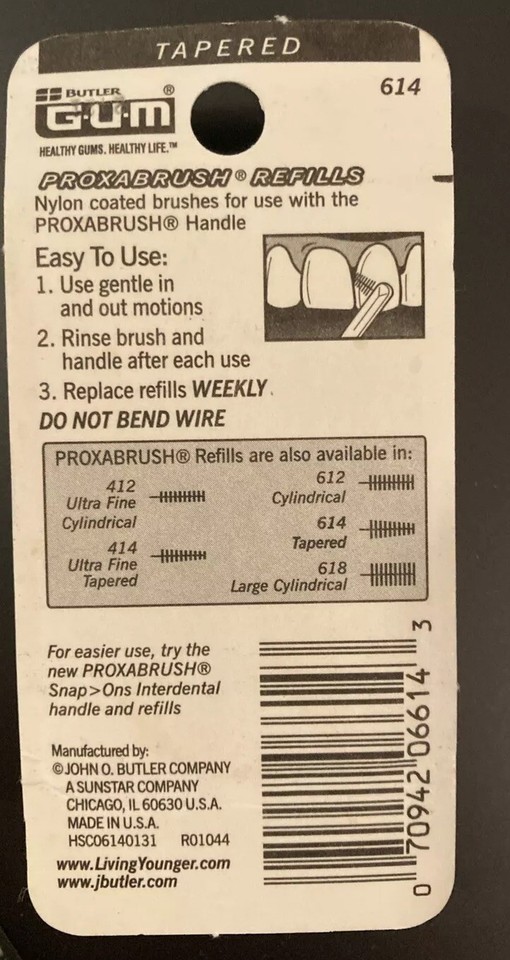 614 Tapered GUM Butler Proxabrush Nylon Old Stock Sealed Refills 8Pack