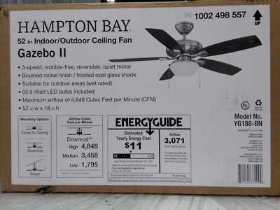Hampton Bay Gazebo 52 In Led Indoor Outdoor Brushed Nickel Ceiling Fan 792145370000 Hampton Bay Gazebo 52 In Led Indoor, Gazebo 52 In Led Indoor Outdoor White Ceiling Fan With Light Kit