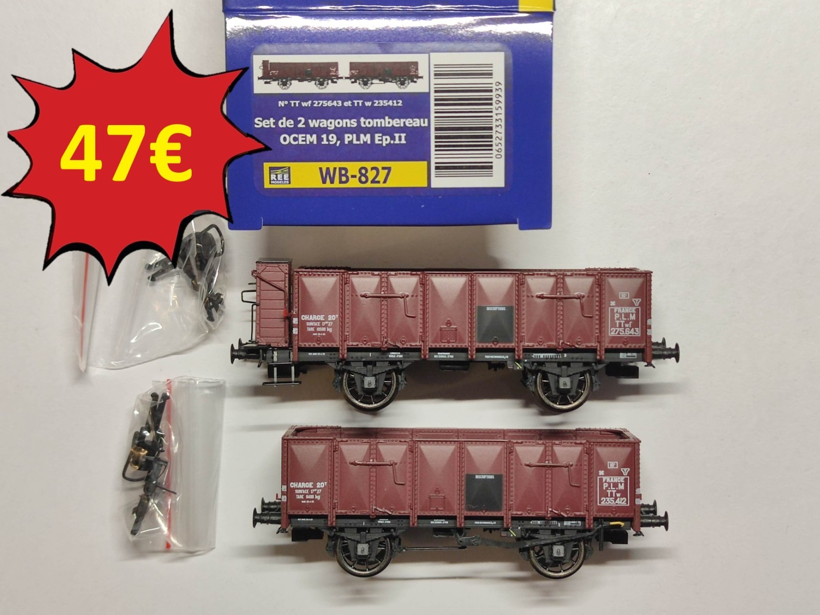 Wagon tombereau PLM EpII HO REE MODELES WB-827 set haute fidélité en édition limitée