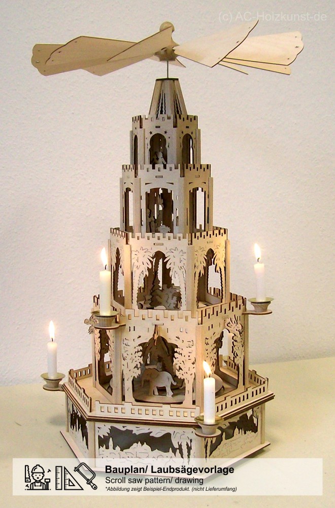Laubsägevorlage Pyramide 6-eckig Krippenszenen 4 Etagen Erzgebirge Krippe