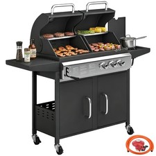 Image of Outsunny 3 Burner Hybrid Dual Fuel BBQ Gas Grill with Side Burner, Black