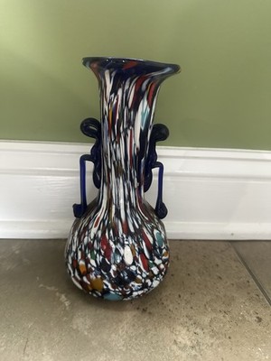 Fratelli Toso End of Day Murano Glass Double Handle Urn Vase 8 1/2''h