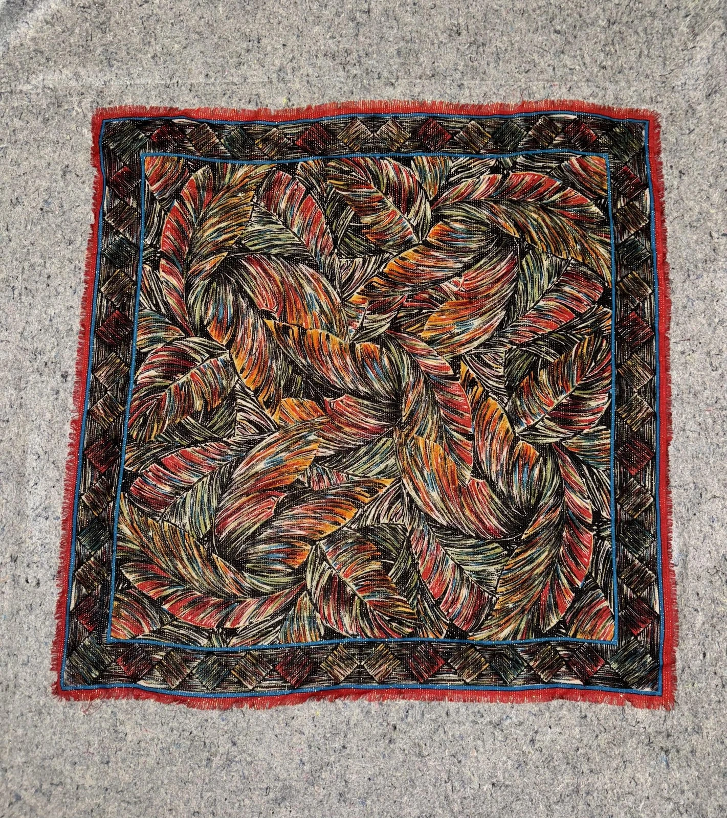 Vintage Oscar De La Renta Scarf Womens Multicolor Wool Metallic Leaf Japan 80s
