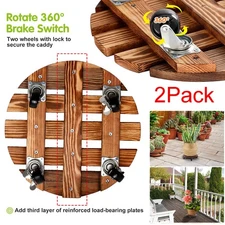 2 Pack 14"Plant Caddy Plant Stand w/ Wheels Heavy Duty Wood Rolling Plant Stand