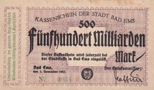 Ems - Stadt - 500 Milliarden Mark - N&deg; (Strich) KN 4st - Keller 1354.c.
