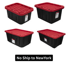 Hyper Tough 40 Gallon Snap Lid Plastic Storage Bin Container, Black with Red Lid
