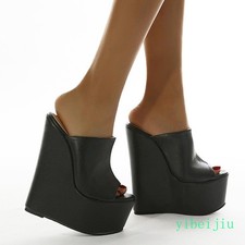 Women's Super High Wedge Heel Platform Slippers Mules Slides Sandals Shoes Ladys