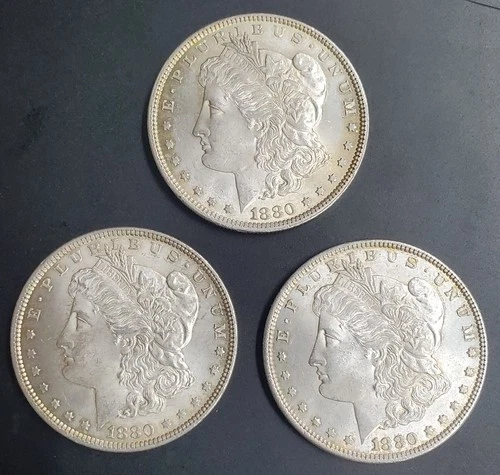 1880 US Morgan Silver Dollar Lot of (3) AU/BU