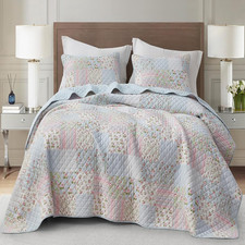 3-Piece Printed Patchwork Cotton Quilt Set - Flower