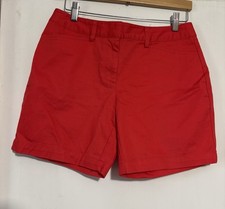 Lands' End Women's Chino Shorts 4P Cotton Stretch Mid-Rise Bright Red.