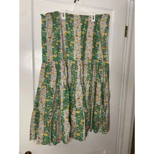 Rhode Floral Tiered Maxi Skirt Green Yellow White Women's XL Summer