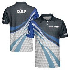 Blue  White Golf Balls Personalized 3D Polo Shirt   Custom Name S-5XL