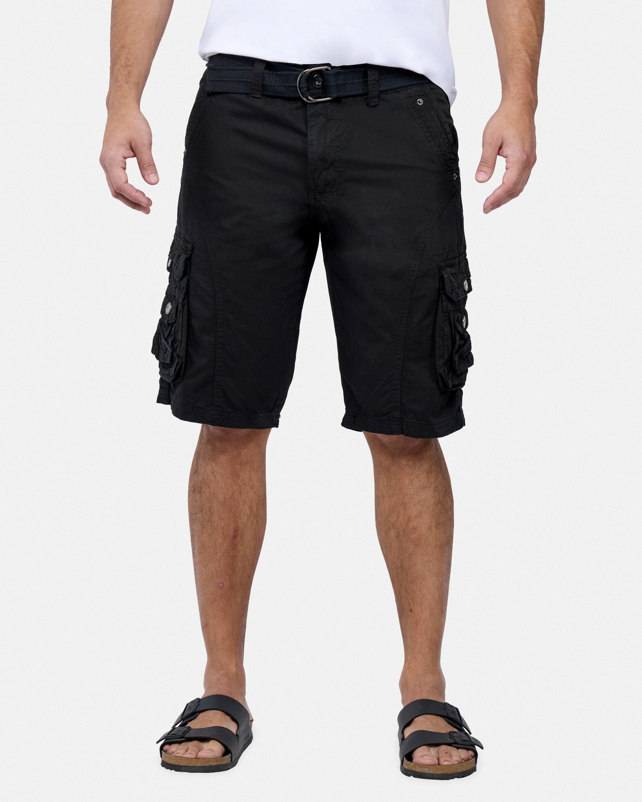 X RAY Mens Belted Cargo Shorts 12 Inseam With Snap Detail All Cotton Black-48W