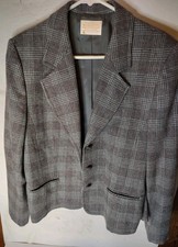 Pendleton White Tag Grey Plaid Blazer Virgin Wool Woman's Size 16 Made In USA
