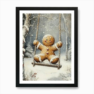 Niedlicher Lebkuchenmann Weihnachtsschmerz gerahmtes Wandbild Poster Leinwanddruck Bild