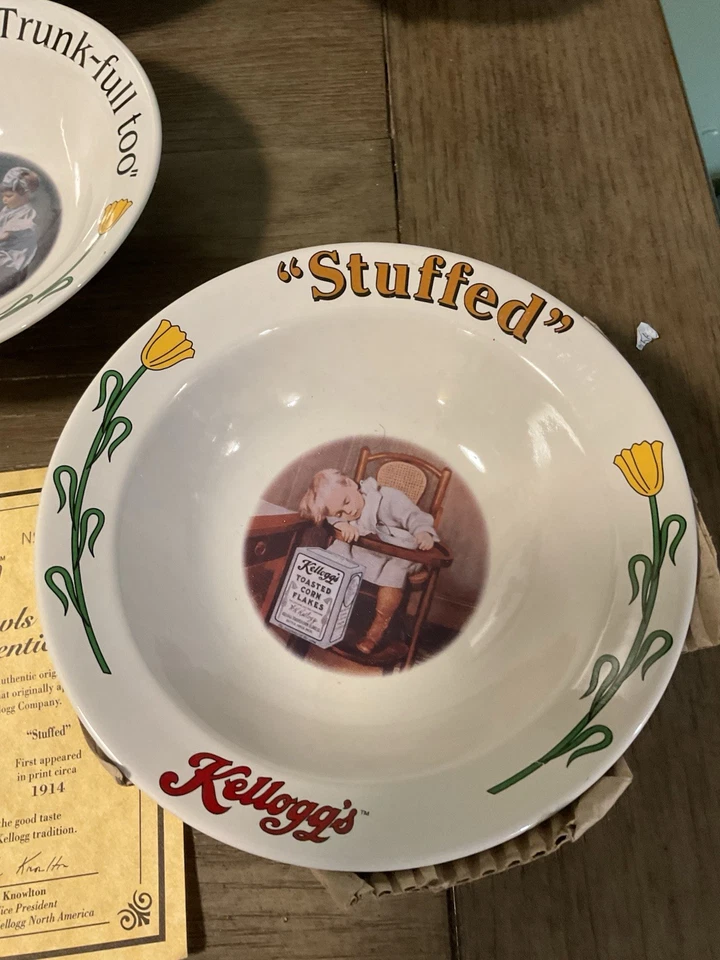 Juego de 4 cuencos de cereal de gres coleccionables vintage Kelloggs certificado Foto 2 de 4