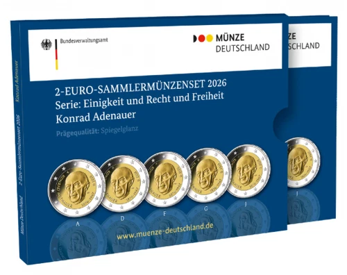 Coincard BE Proof 5 x €2 Euros Commemorative Germany 2026 Adenauer