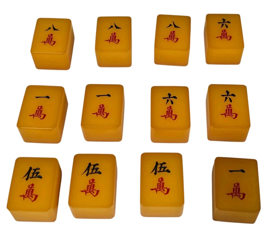 Lot of 12 - Vintage Mah Jong Bakelite Amber Colored Semi Translucent Tiles Thick - Image 2 of 4