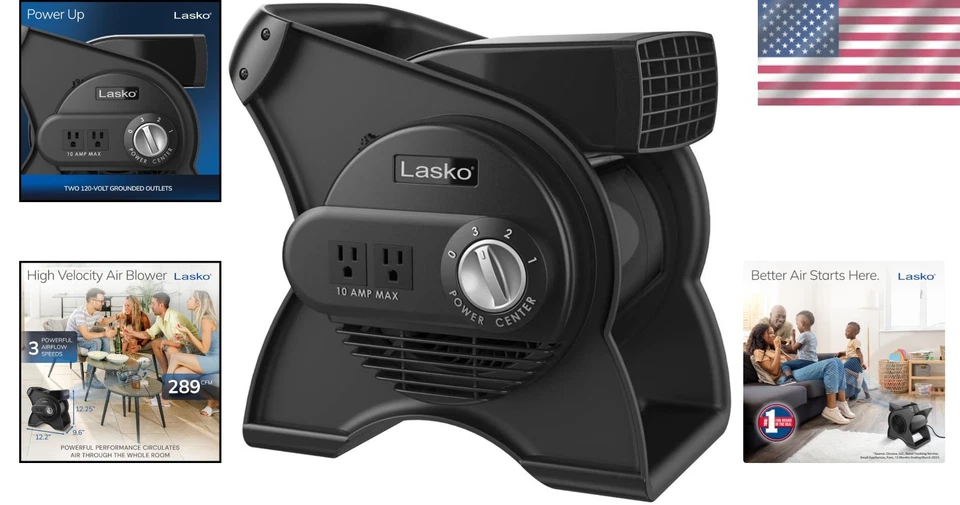 Compact 12" Utility Fan, 289 CFM Air Blower, 3 Speeds, Black - Image 2 of 4