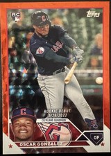 2023 Topps Update Oscar Gonzalez Rookie Debut Orange Foil Ice #097/299 #US275 RC
