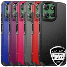 For Moto G Power 5G 2025 Phone Case Mount Friendly Hybrid Cover +Tempered Glass