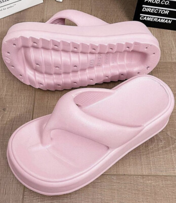 Baby Pink Wedge Platform Bubble Rubber Sandals Y2K Flip Flops