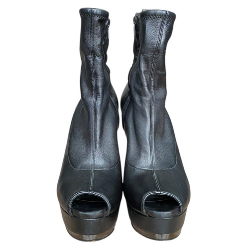 GUCCI Black Lamb Leather Peep Toe Platform Ankle Boots, Size 37 - Picture 4 of 17