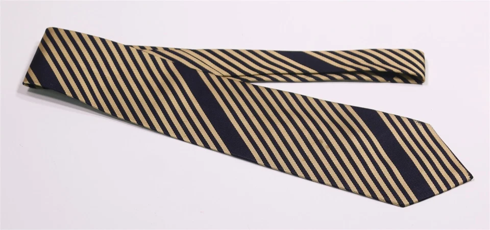 Corbata Paul Stuart Dorada Azul Marino Sarga Rayas Seda Hecha a Mano Hecha en Japón Foto 2 de 4