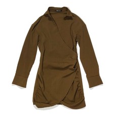 SheIn Womens Size M Brown Long Sleeve V-neck Collared Bodycon Mini Dress