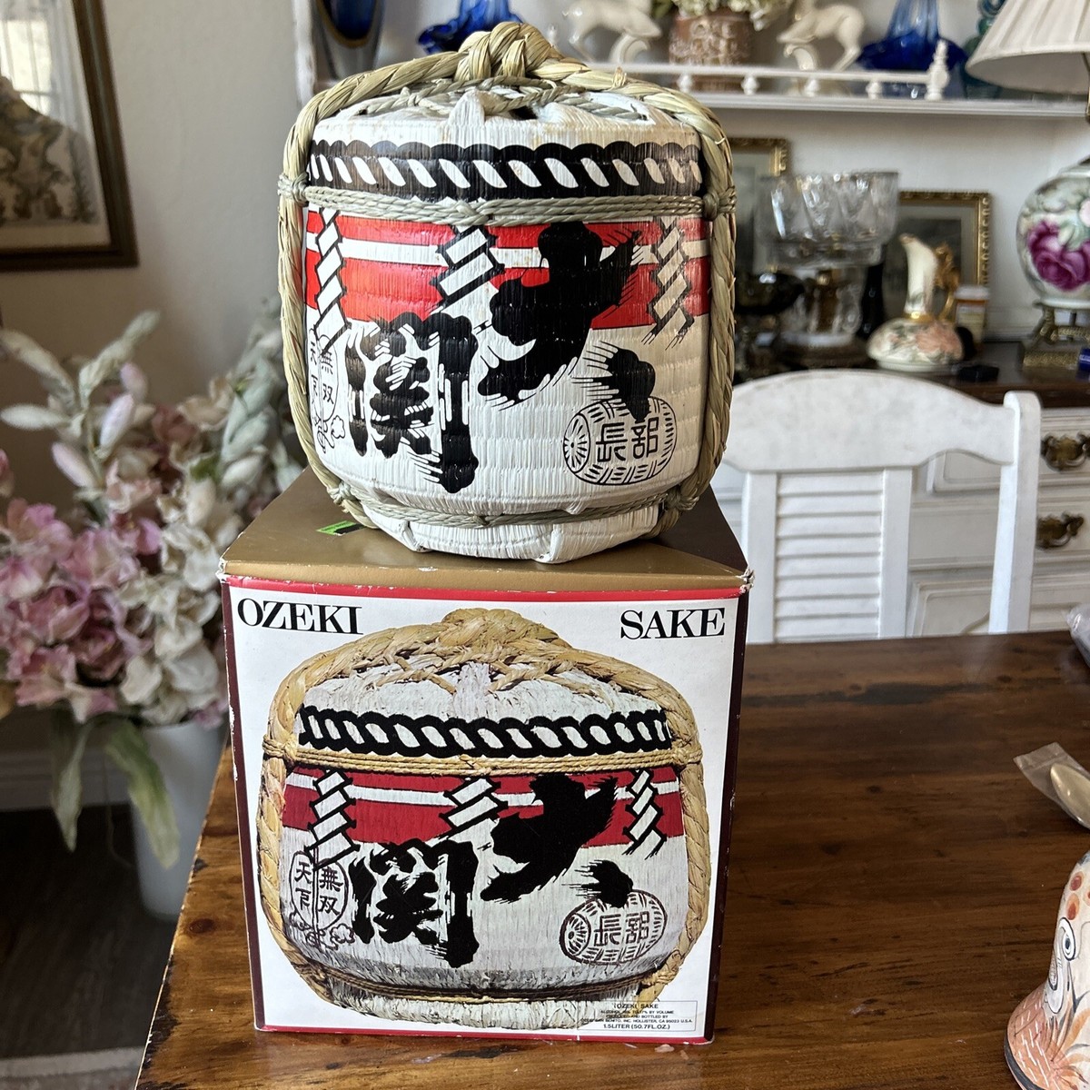 Vintage NEW Ozeki Sake 1.5 litre Bamboo Rope Cask Crock Barrel