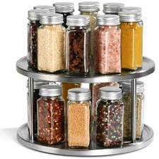 2 Tier Lazy Susan, 360-degree Turntable Spice Organizer, Stainless Steel 