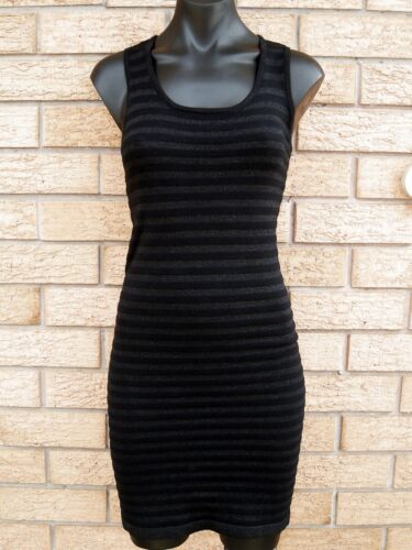 MNG sleeveless bodycon knit black & silver striped racer back dress S (6-8) EUC! - Picture 1 of 9