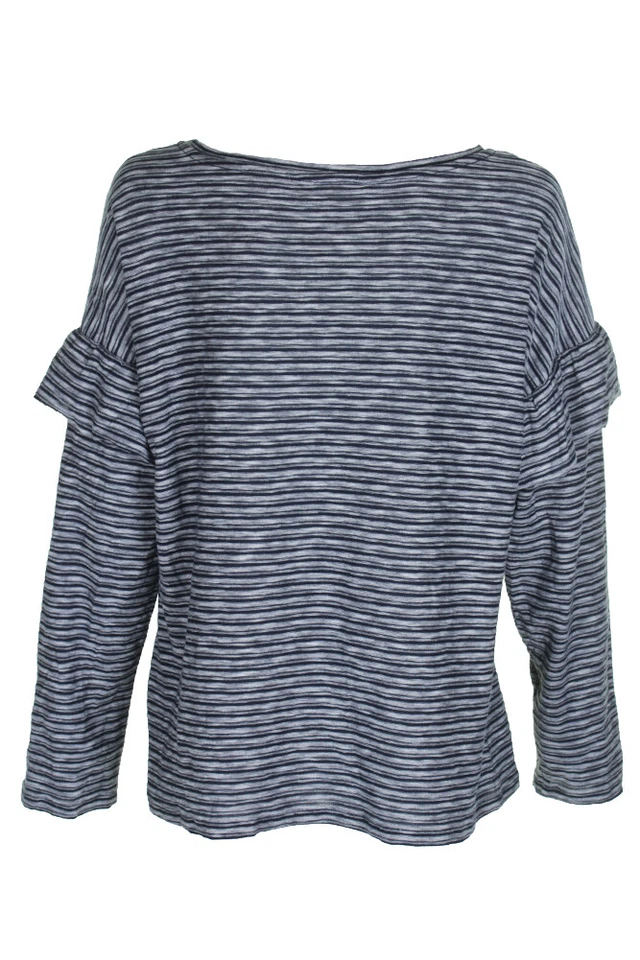 Two by Vince Camuto Navy Long-Sleeve Ruffled T-Shirt M - Image 2 of 3