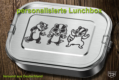 Edelstahl Brotdose mit Gravur Trennfach Lunchbox Bento Box Dachs