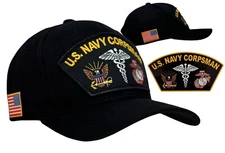 Corpsman Hat FMF Black Ball Cap with Reverse Flag and FREE CAR STICKER