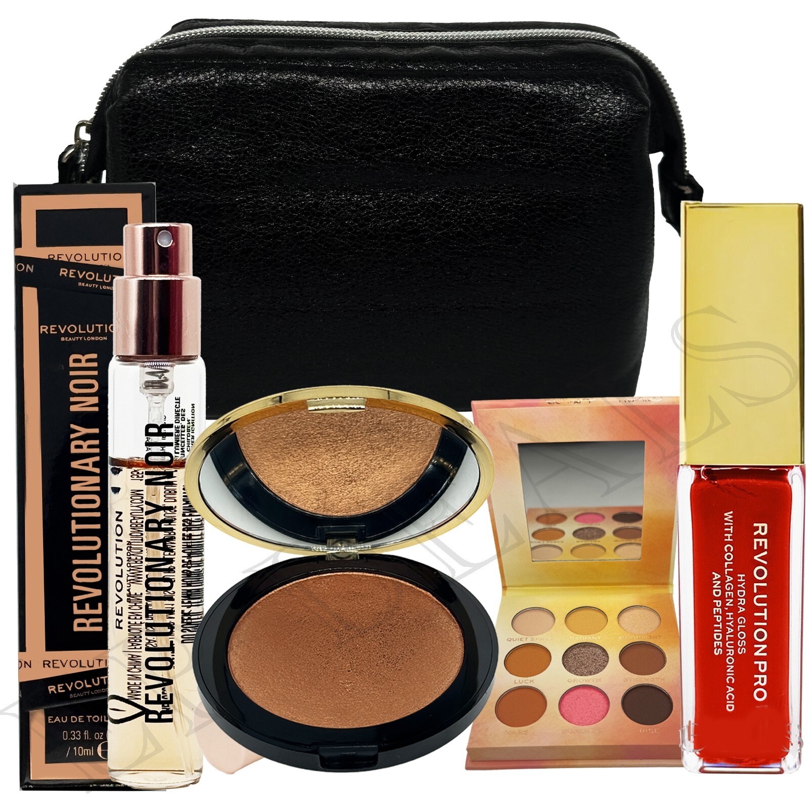 REVOLUTION  GIFT SET  /EYESHADOW/ LIP GLOSS/ HIGHLIGHTER / PERFUME