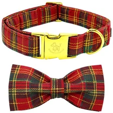 Dog Collar Christmas Dog Collar Red Plaid Holiday Pet Collar Dog Bow Collar P...