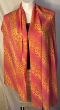 Palm Court Scarf Wrap Pink Orange Rectangle 1990s Large 74"X40"