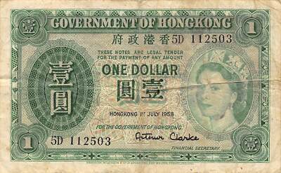 Hong Kong $1 1.7.1958 Series 5D Que. II Circulated Banknote L06 | eBay