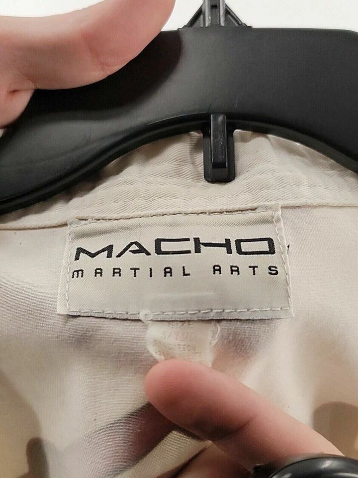 Macho Martial Arts Mens Jacket Size 5/190 Solid White Black Belt Club Stains - Image 3 of 4