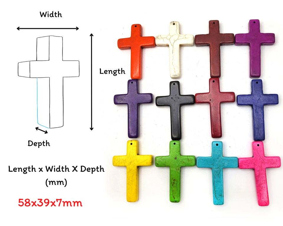 Collar Colgante Cruz Howlita Turquesa Decoración Cruz 2.25" Azul Blanco Naranja Foto 2 de 4