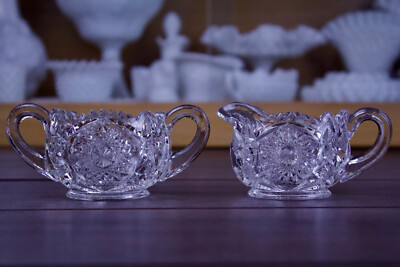 Libbey American Brillilant Cut Clear Lead Crystal Creamer & Sugar Holder