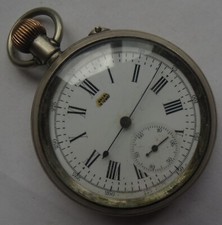 Chronograph pocket watch open face silver case to restore