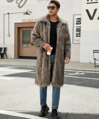 Men's Luxury Faux Fur Coat Jacket Winter Warm Long Coats Overwear